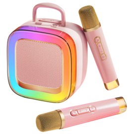 Kinglucky (2024 Limited Pro Version) TOP Mini Karaoke Machine for Kids Adults (with 14M+ Songs), Christmas Birthday Gifts Ideas for Girls, Portable Bluetooth Speaker with 2 Lighting Microphones - Pink