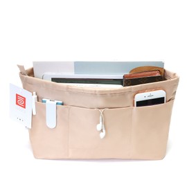 iN. Purse Organizer Insert with zipper, Nylon fabric Storage Bag with handles, for womens Handbags & Tote bags, neverfull, lightweight small sized Beige