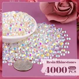 4000PCS 5mm Resin Jelly Rhinestones in Bulk (Transparent AB), Bedazzling Flatback Crystals Rhinestones for Crafting DIY Nail Decoration, Gems Diomand Charms for Tumbler Shoes Clothing Fabric