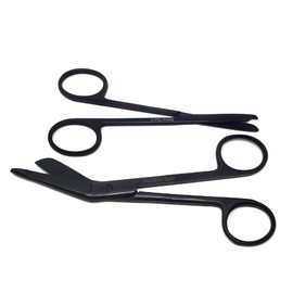 Nurse Bandage Scissors 5.5" + Suture Stitch Scissors 4.5" Set of 2 Stainless Steel Shears to Use for Self Adhesive Wrap & Suture Removal, First Aid, EMS Training, Colorful Patterns (Full Black)