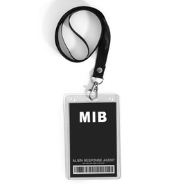 Agent Costume Accessories, Black ID Badge Props, Men in Cosplay Costume Name Tag with Lanyard, Spy Decorations Secret Agent ID Card Holder for Halloween Party Supplies