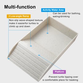 Tortoise Food Water Dish with Ramp: Reptile Feeding Dish and Basking Platform for Tortoise Habitat Accessories(Large White Dish)
