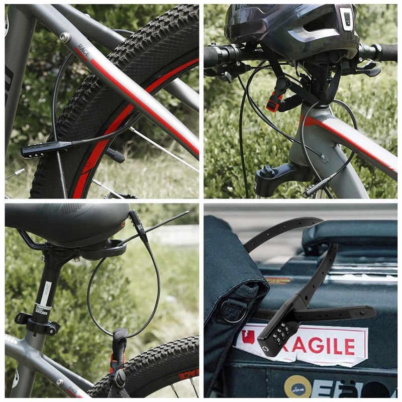 Flintronic Multi-use Security Tie & Bike Lock, 3-Wheel Recodable Combination,