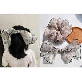 Lemeilleur Fancy Hair Scrunchies and bow barrette for Women, Large Chiffon Elastic Hair Ties, Oversized Organza Ponytail Holders, Hair Accessories for Parties, Daily Use