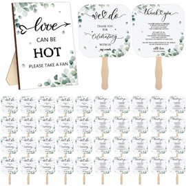 Fumete 100 Pcs Wedding Hand Fans for Guests and Greenery Wedding Guest Sign Handheld Fan wedding favors Portable Paper Fans with Wooden Handle for Wedding Bridal Shower Party Favors Appreciation Gifts