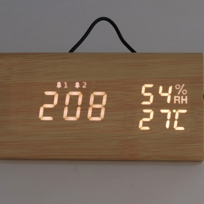 LED Digital Alarm Clock Multipurpose Wooden Clock with Voice Control