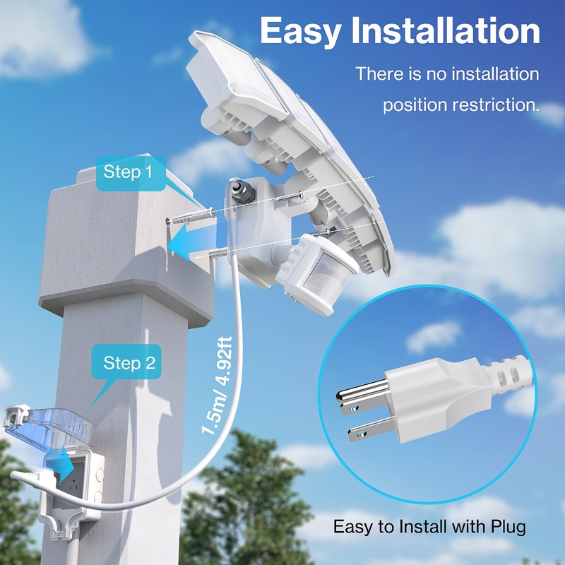 Olafus 130W Motion Sensor Outdoor Light Plug in, Motion Flood