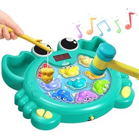 2-in-1 Whack-a-Mole Game for Kids – Light-Up Crab Toy with Fishing & Hammer Modes, 9 Speed Levels, 27 Challenges, Crab Musical Learning Fun Toy Gift for Toddlers Ages 2-6 Boys & Girls