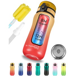 My Vesperbox - Stainless Steel Thermos Drinking Bottle Leak-Proof - with Straw or Strainer - 400 ml, 600 ml - BPA Free - for Nursery, School (Red - Orange, 400 ml)