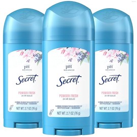Secret Antiperspirant and Deodorant for Women, 24hr Sweat & Odor Protection, PH Balanced Protection, Gentle on Skin, Wide Solid, Powder Fresh Scent, 2.7 oz (Pack of 3)