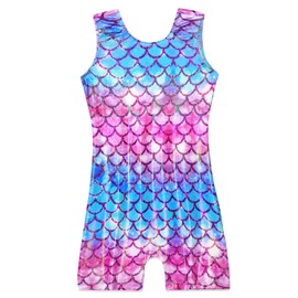 Domusgo Leotard for Girls Gymnastics Size 5-6 Years Old Purple Multicolor Fish Scale Metallic Athletic Unitards