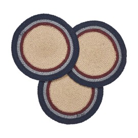 VHC Brands Braided Cotton Trivet 8 Set of 3, Cotton Dining Room, Kitchen Trivet, Pot Holder, Hot Pads, My Country Collection, Round 8x8, Stars, Navy