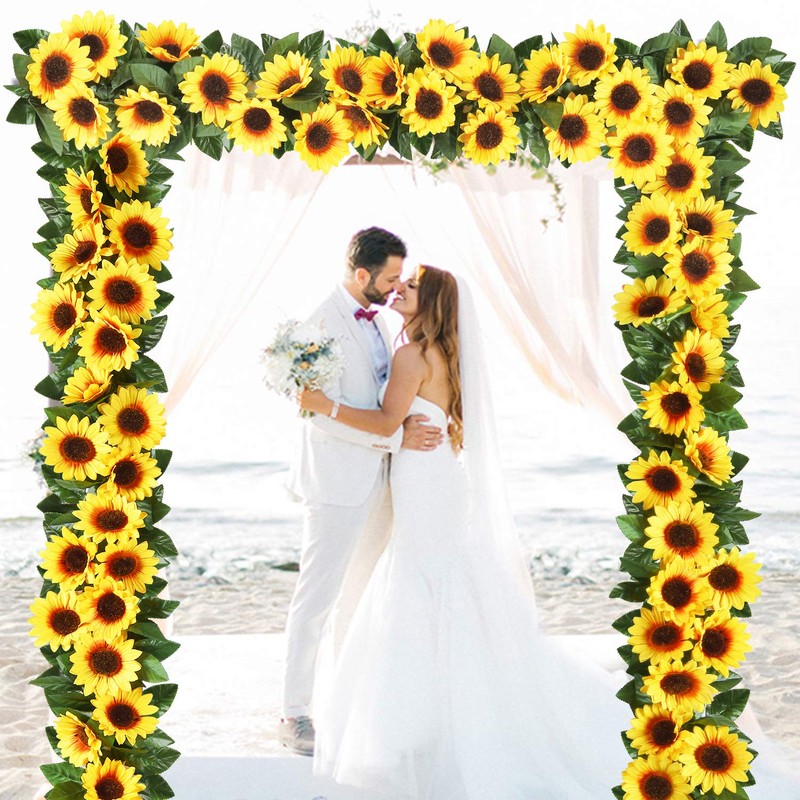 Shiny Flower 4 Pcs Artificial Sunflower Garland Silk Sunflower Vine