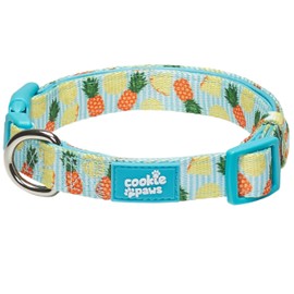 Cookie Paws Soft Neoprene Padded Dog Collar for Medium Dogs | Comfortable, Adjustable, Quick-Release, Durable, Breathable, Easy Clean, Cute, Fancy| Pineapple | Blue