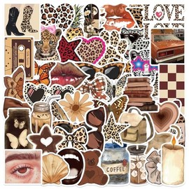 Leopard Aesthetic Girl Stickers 50 Pcs Funny Cute Cheetah Print Sticker for Water Bottle Skateboard Laptop Helmet Computer Bike Scrapbook Car Luggage,Waterproof Trendy Style Sticker for Adults Teens