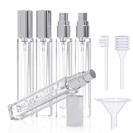 seafulee 5PCS Cologne Perfume Atomizer Empty,10ML Mini Perfume Bottles Refillable With Dispenser Tools, Pocket Perfume Spray Bottle for Travel and Sample Container (Transparent+‌silvery‌ cap)