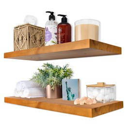Sorbus Wood Floating Shelves for Wall - 24” Solid Wall Shelves for Bathroom, Bedroom & Living Room - Set of 2 Maple Wood Wall Mounted Shelves - Durable Solid Pine
