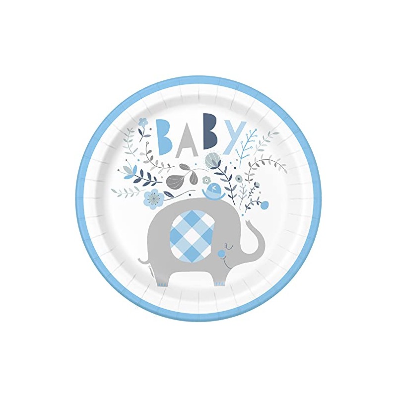 Unique Blue Floral Elephant Round 9" Dinner Plates, 8ct