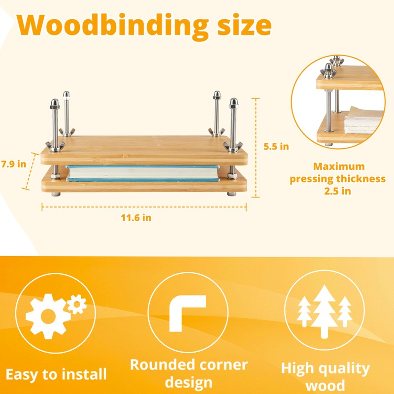 pamctry Bamboo Wooden Book Press for Bookbinding - Portable Bookbinding