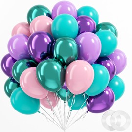 BAUANOOY Mermaid Balloons, 60pcs 12 Inch Pink Metallic Purple Green Blue Latex Balloons for Little Mermaid Birthday Decorations, Baby Shower, Under the Sea Party Decorations