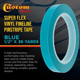 Custom Shop Vinyl Fineline Pinstripe Tape, Blue 1/2" x 36 Yard Roll - Create Sharp Graphic Design Curves, Mask Fine Lines, Conformable Paint Masking Striping Tape for Auto, Motorcycle, Flame Painting