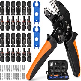 Solar Crimping Tool Set for 2.5/4/6 mm² PV Cable, 14 Pairs Cable Connectors, 12 Pairs Male/Female Plugs and 2 Wrenches, IP68 Waterproof, for Solar System Photovoltaic