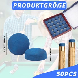 Notoke Pack of 50 Billiard Cue Tips, Billiard Cue Tip Repair Kit, Leather Cue Tips Replacement Tips, for Billiard Table Cue Tips and Snooker Cues, 1.3 x 0.6 cm (Blue)