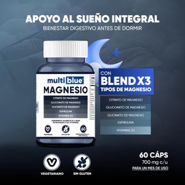 💊MultiBlue Triple Magnesio | Citrato, Gluconato y Glicinato | Con Espirulina + Vitamina D3 | 700 mg x cápsula | 60 Cápsulas | 100% Naturales | Pecado Gluten 🌱