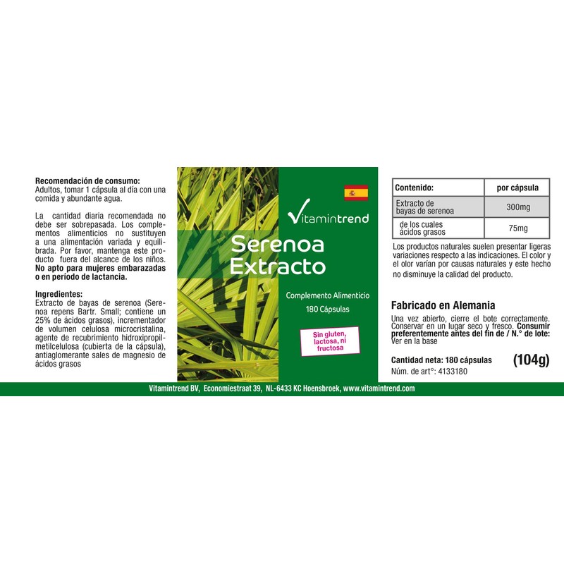 Saw Palmetto Extract 300 mg - 180 Capsules - Vegan