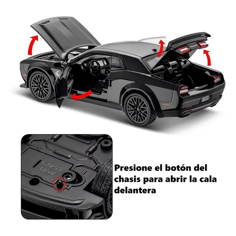 Dodge Challenger Hellcat Metal Escala 1:32 Luz Y Sonido Base.