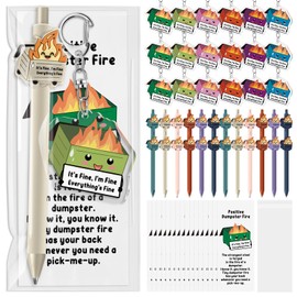 Sayglossy 36 Sets Christmas Dumpster Fire Gifts Funny Ballpoint Pens Acrylic Keychains and Bookmarks Employee Emotional Support Appreciation Gifts Bulk for Office Coworkers Staff Team