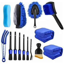 Waibejon 14pcs Car Cleaning Kit, Car Detailing Kit, Wheel Cleaning Brush Tyre Brush, for Car Motorcycle Bike Cleaning Wheels, Interior, Exterior, Leather, Dashboard, Vents