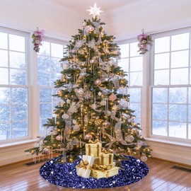 FANPROMS Navy Blue Christmas Tree Skirt 36 Inch Shiny Sequins Christmas Tree Skirt Soft Velour Xmas Tree Skirt Mat Sparkle Tree Skirt Navy Tree Skirts Hallowen Tree Ornaments for Indoor Decorations