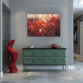 Sense&Sensitivity Arts- Abstract Wall Art Modern Vintage Reed Wall Decor Red Landscape Picture Oil Paintings for Living Room Kitchen Bedroom Bathroom Office and Hallway Wall Decor 36" x 24" Inch