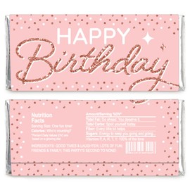 Big Dot of Happiness Pink Rose Gold Birthday - Candy Bar Wrapper Happy Birthday Party Favors - Set of 24