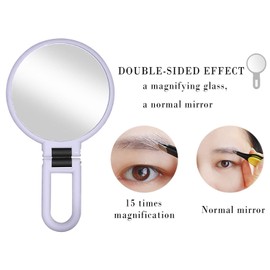 15X Magnifying Mirror Dual Sided Portable Mirror Folding Rotatable Makeup Mirror with Handheld/Stand, for Bathroom, Tabletop, and Traveling, Gift for Valentine's Day