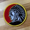 Indian Headdress Round Iron-On Patch Embroidered Red Motorcycle Biker Emblem