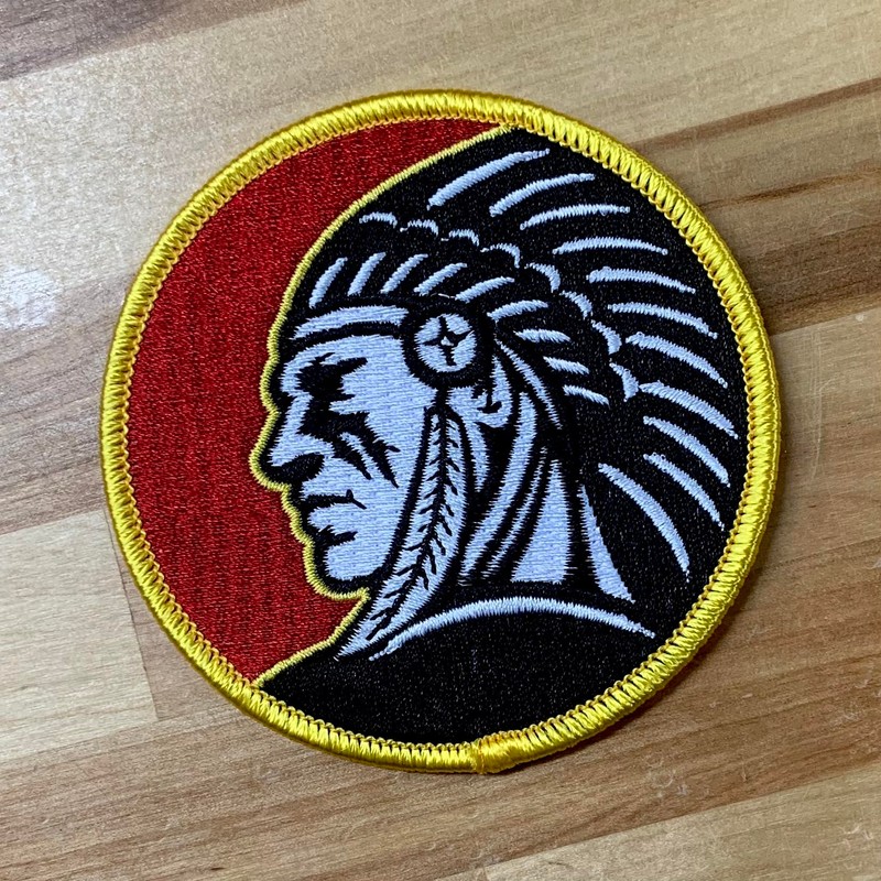 Indian Headdress Round Iron-On Patch Embroidered Red Motorcycle Biker Emblem