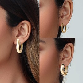 KAMXUY 6 Pairs Gold Hoop Earrings for Women, 14K Gold Plated Huggie Hoop Earrings Set Hypoallergenic Lightweight Chunky Open Hoops Jewelry for Gift (Gold)