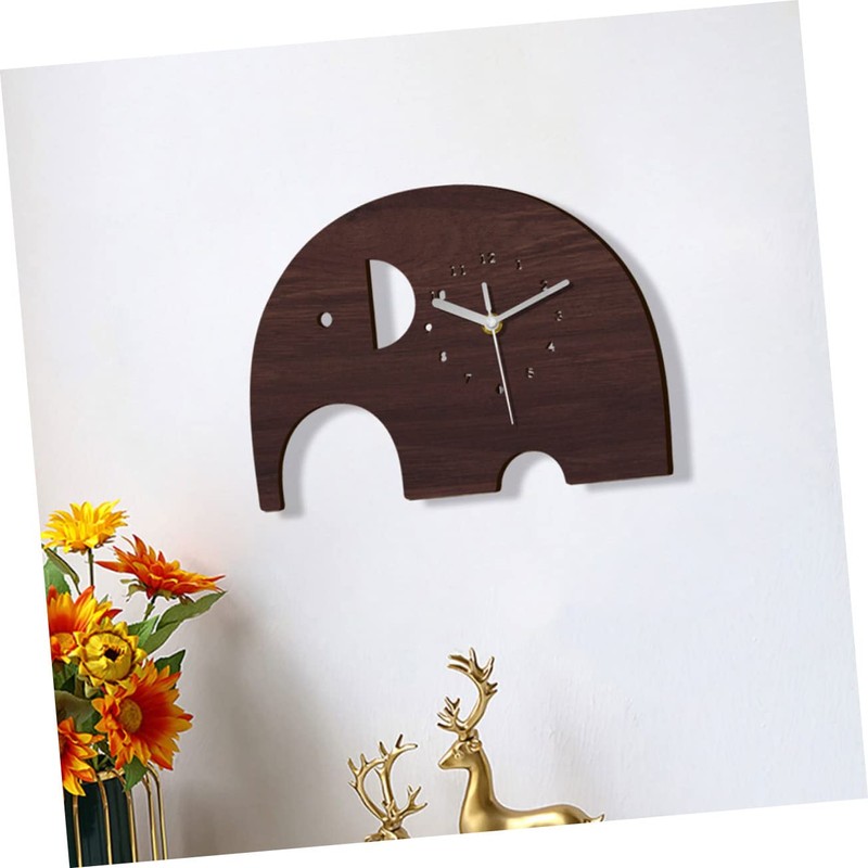 iplusmile Wooden Elephant Wall Clock Wall Hanging Decorative Clock for