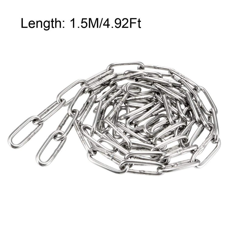 sourcing map Stainless Steel 304 Hardened Proof Coil Chain 1.5m