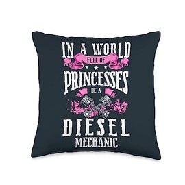 Funny Mechanic Gifts for Men and Women Female Diesel Mechanic Throw Pillow, 16x16, Multicolor