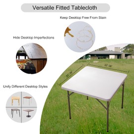 Viiamacki Square Spandex 34X34 Inches Fitted Tablecloth, Elastic Folding Picnic Table Cloth, Stretchy Patio Table Cover, Wipeable Tablecloths for Camping Outdoor Party Banquet Card Table White