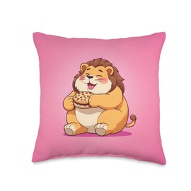 Chubby Fat Lion Cookie Lover Funny Animal Humor Design Print Throw Pillow