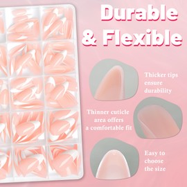 AddFavor French Tip Press on Nails - 180pcs Pink Medium Almond Fake Nails Press ons White French Nail Tips with Adhesive Tabs, 15 Sizes Stick on Nail for Women