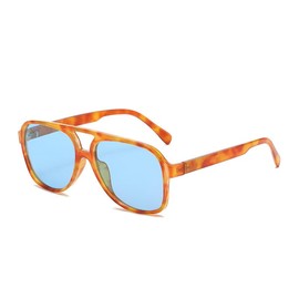 QVKUUT Square Polarised Sunglasses Women Men 70s Vintage Trendy Glasses Classic with Double Bridge, Leopard / blue