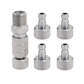 Airbrush Quick Coupling Disconnect Adapter Connection Set, 5 Pieces, 1/8 Inch Sockets and Plug Adapter, Adjustable Control Valve, Airbrush Accessories for Air Compressors and Airbrush Hoses