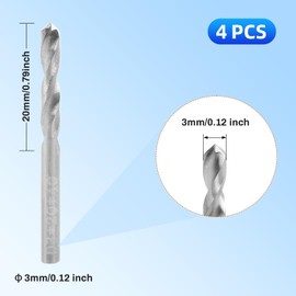 Solid Carbide Drill Bits, 3mm C2/K20 Tungsten Carbide Jobber Drill Bits Straight Shank Drilling Tool for Metal Plastic 4pcs