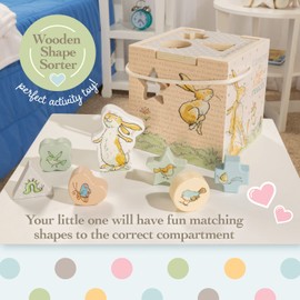 KIDS PREFERRED Guess How Much I Love You Wooden Shape Sorter for Toddlers 1-3, Fun Montessori Toys for 1 Year Old with Rope Handle, 7 Blocks, and Messages from The Classic Book, Toy for Babies