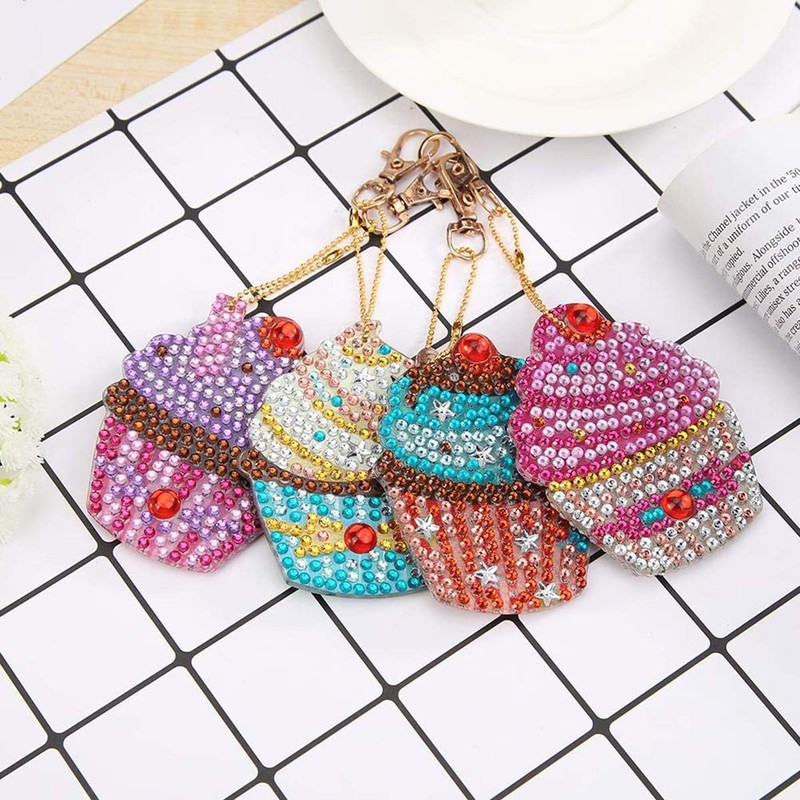 Set of 4 Diamond Art Key Holder Kit, Cupcake Shape,